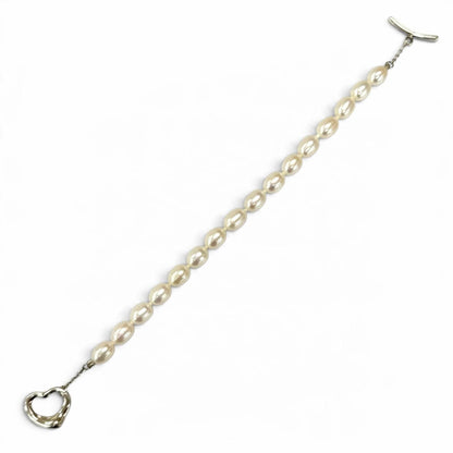 Tiffany & Co Elsa Peretti Fresh Water Pearl 925 Open Heart Bracelet White — view 5