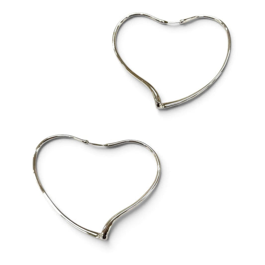 Tiffany & Co Elsa Peretti Open Heart Hoop Earrings Large Silver