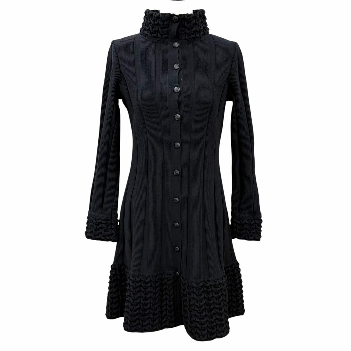 Chanel Wool Blend CC Logo Button Stand Collar Knit Dress Black FR 34