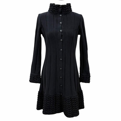 Chanel Wool Blend CC Logo Button Stand Collar Knit Dress Black FR 34