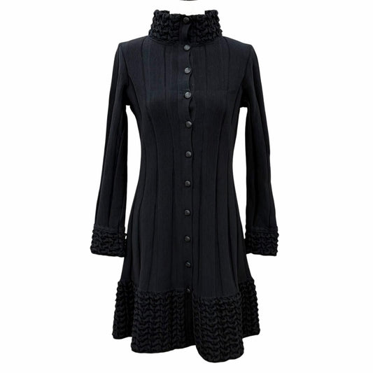 Chanel Wool Blend CC Logo Button Stand Collar Knit Dress Black FR 34