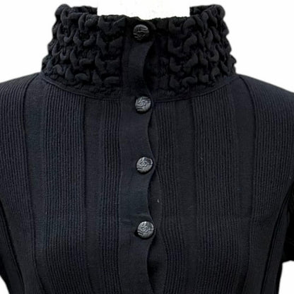 Chanel Wool Blend CC Logo Button Stand Collar Knit Dress Black FR 34 — view 2