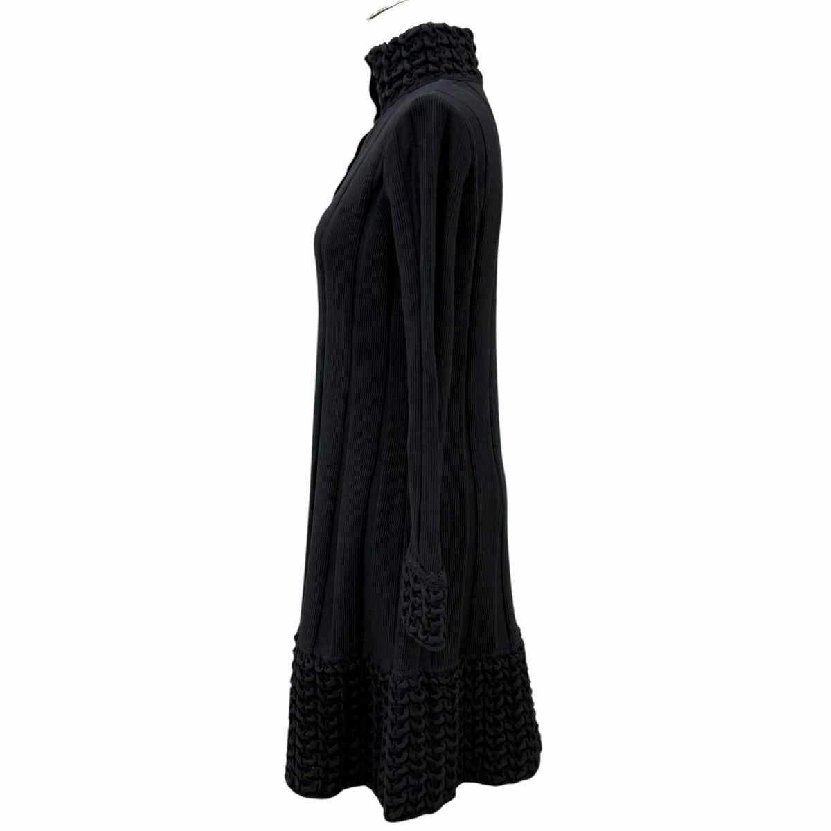 Chanel Wool Blend CC Logo Button Stand Collar Knit Dress Black FR 34 — view 3