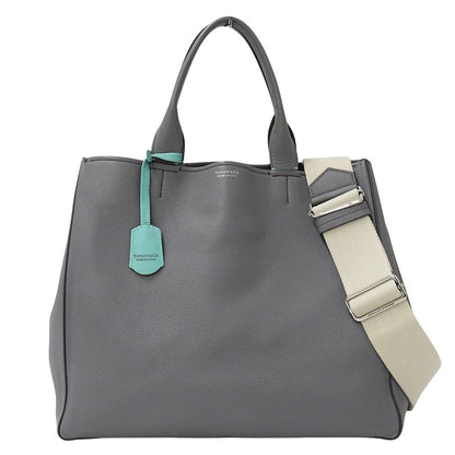 Tiffany & Co 2-Way Shoulder Bag Leather Gray