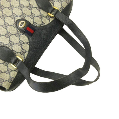 Gucci Vintage Tote Bag GG All Over Print Sherry Line Leather Beige Black — view 5