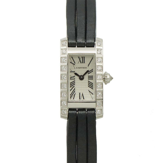 Cartier Lanieres Tank Allongee Watch Diamond Bezel 18k White Gold Quartz