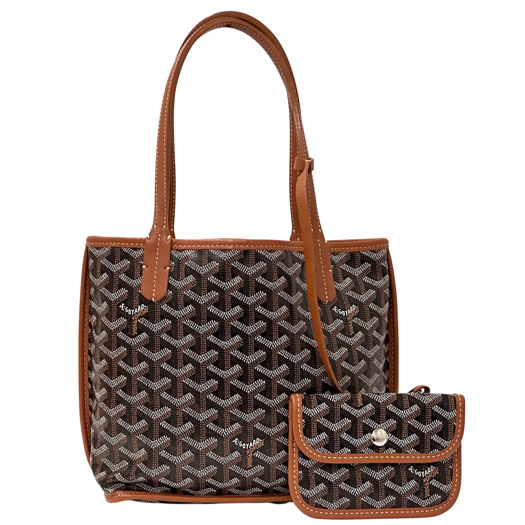 Goyard Bag Handbag Leather Anjou Mini Black Brown Handle for Work