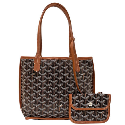 Goyard Bag Handbag Leather Anjou Mini Black Brown Handle for Work