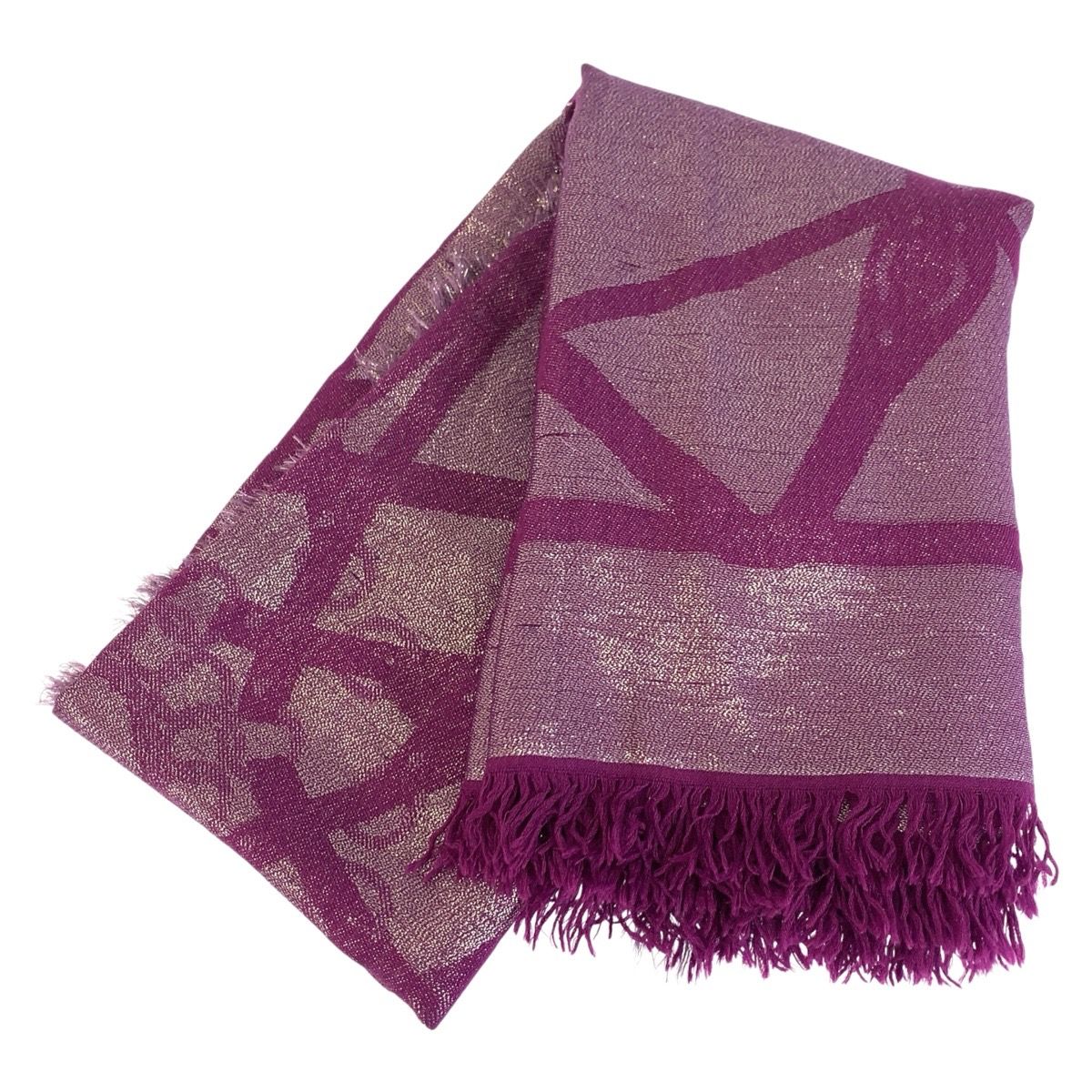 Gucci Purple Silver Glitter Rayon Wool Silk Shawl Scarf — view 2