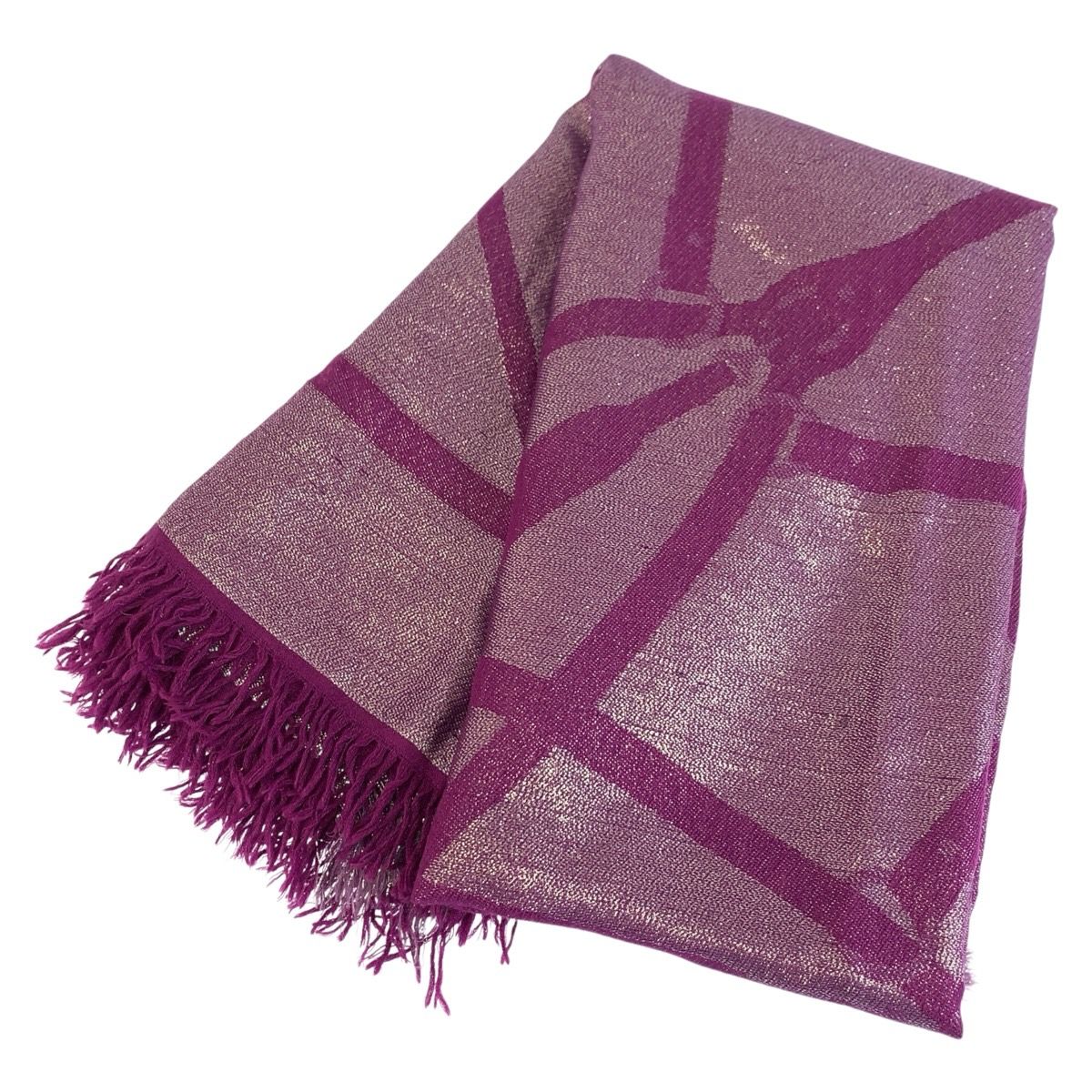 Gucci Purple Silver Glitter Rayon Wool Silk Shawl Scarf