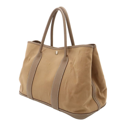 Hermes Garden Party PM Tote Bag Canvas Leather Light Brown Etoupe Silver — view 2