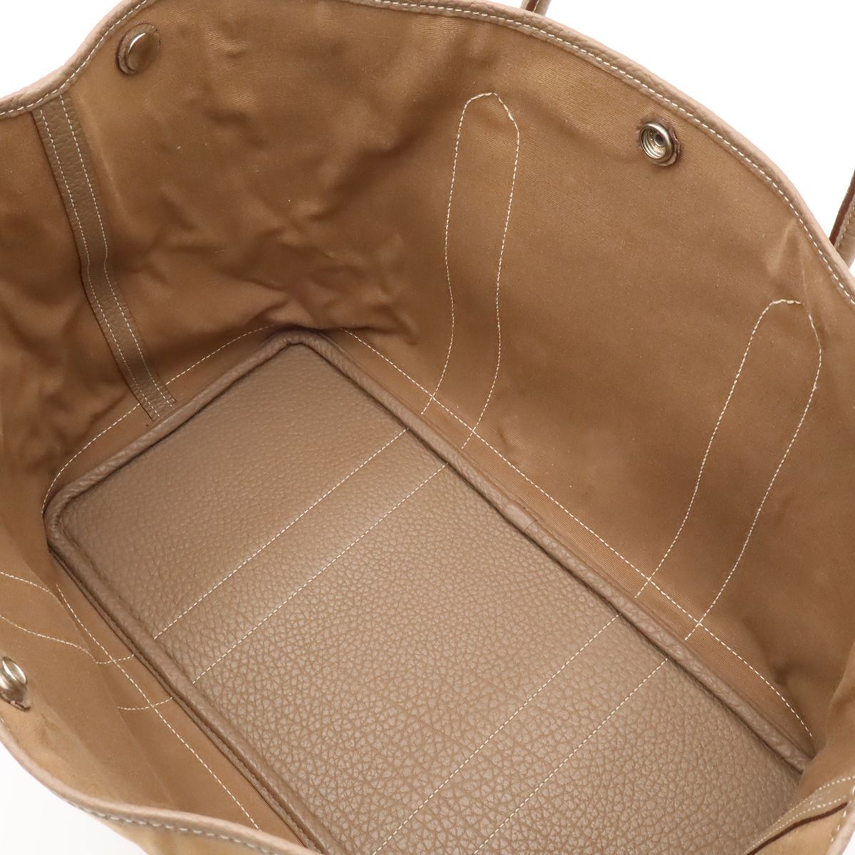 Hermes Garden Party PM Tote Bag Canvas Leather Light Brown Etoupe Silver — view 7