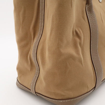 Hermes Garden Party PM Tote Bag Canvas Leather Light Brown Etoupe Silver — view 6