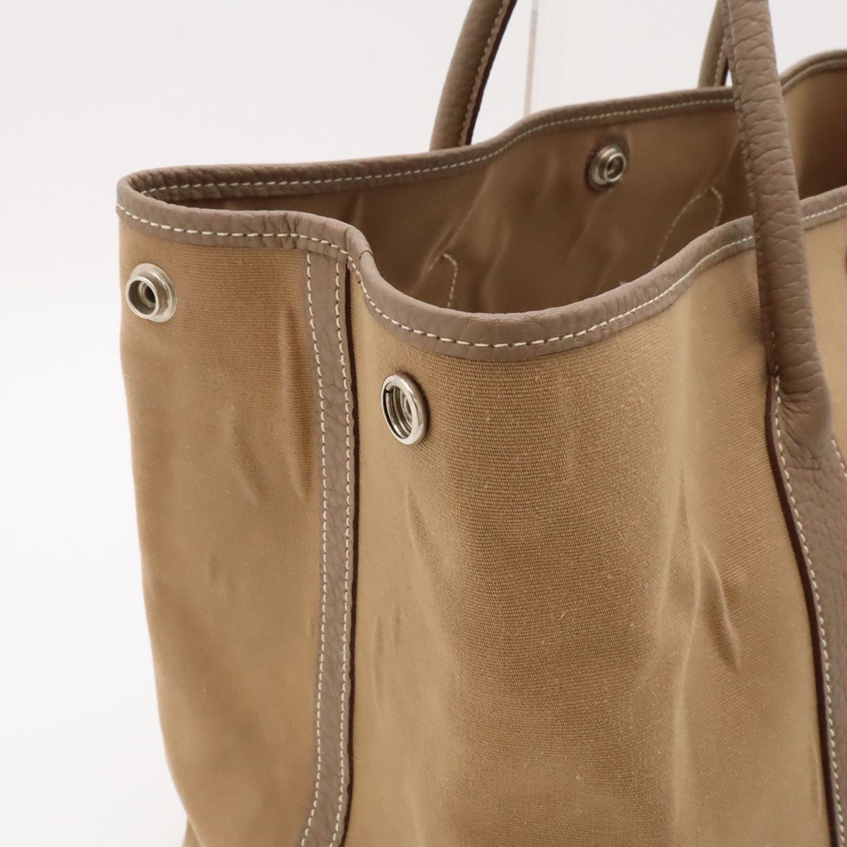 Hermes Garden Party PM Tote Bag Canvas Leather Light Brown Etoupe Silver — view 5