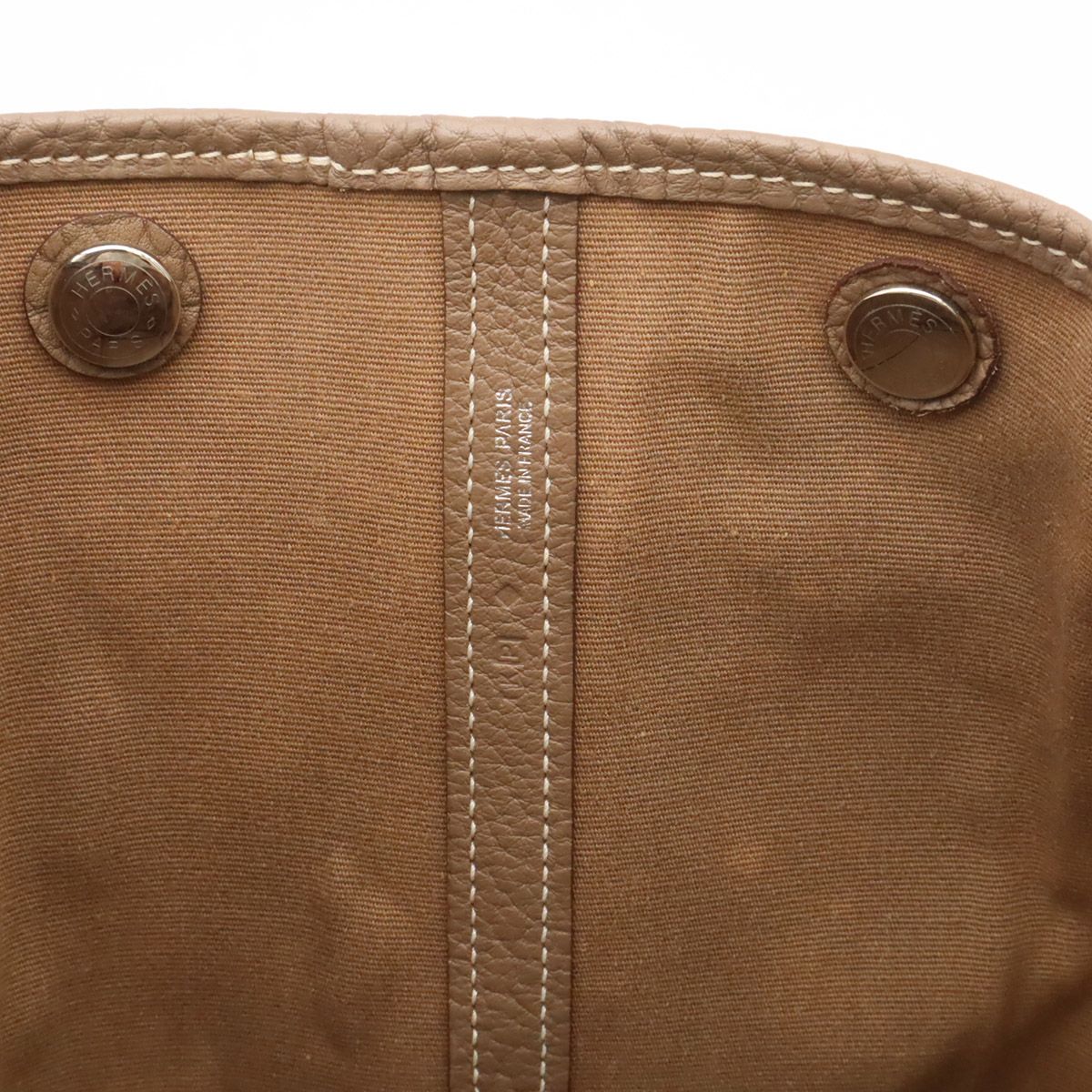 Hermes Garden Party PM Tote Bag Canvas Leather Light Brown Etoupe Silver — view 8