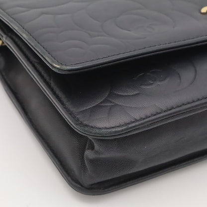 Chanel Camellia CC Logo Chain Wallet Shoulder Bag Pochette Lambskin Leather — view 3