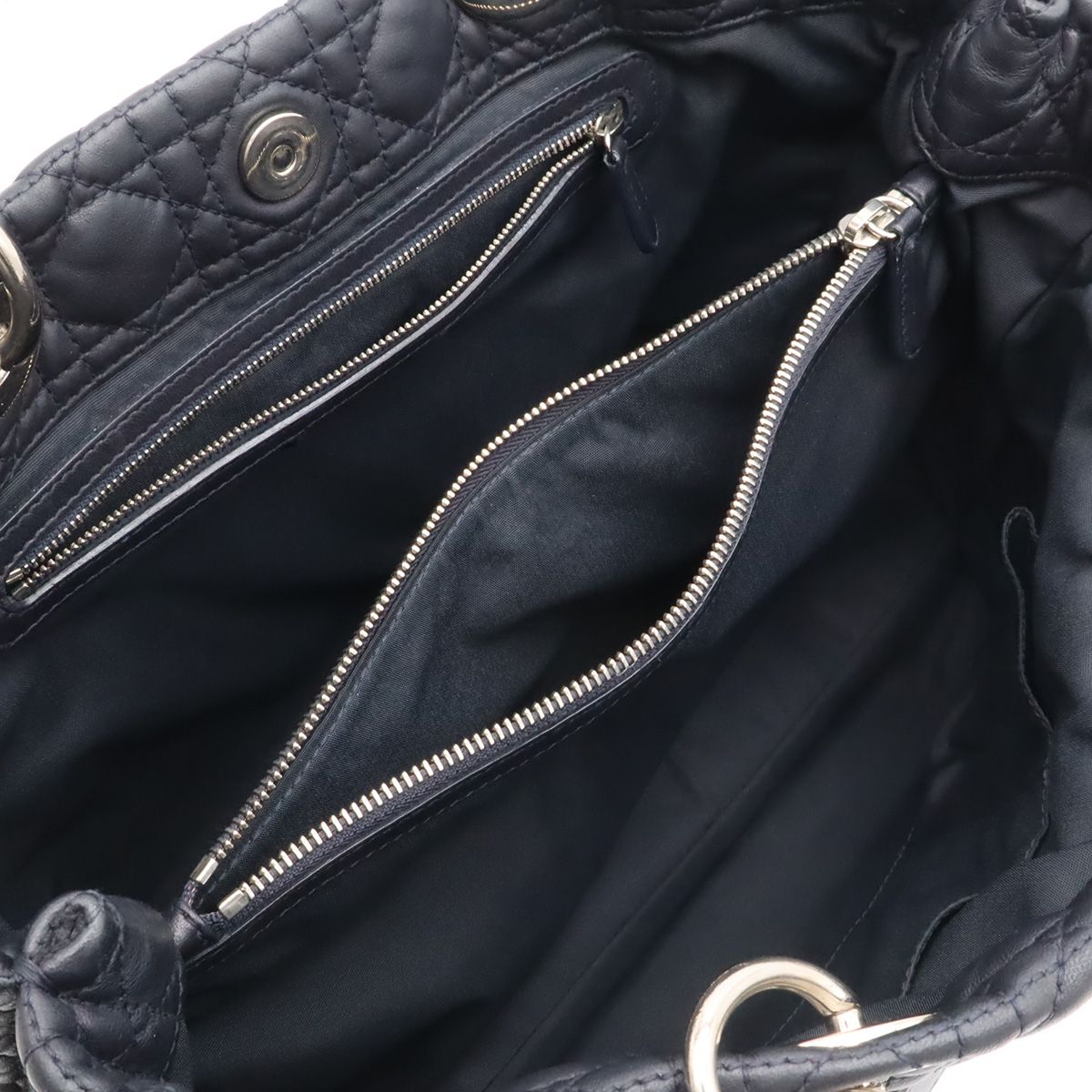 Dior Cannage Tote 2-Way Chain Shoulder Bag Leather Black Silver — view 6