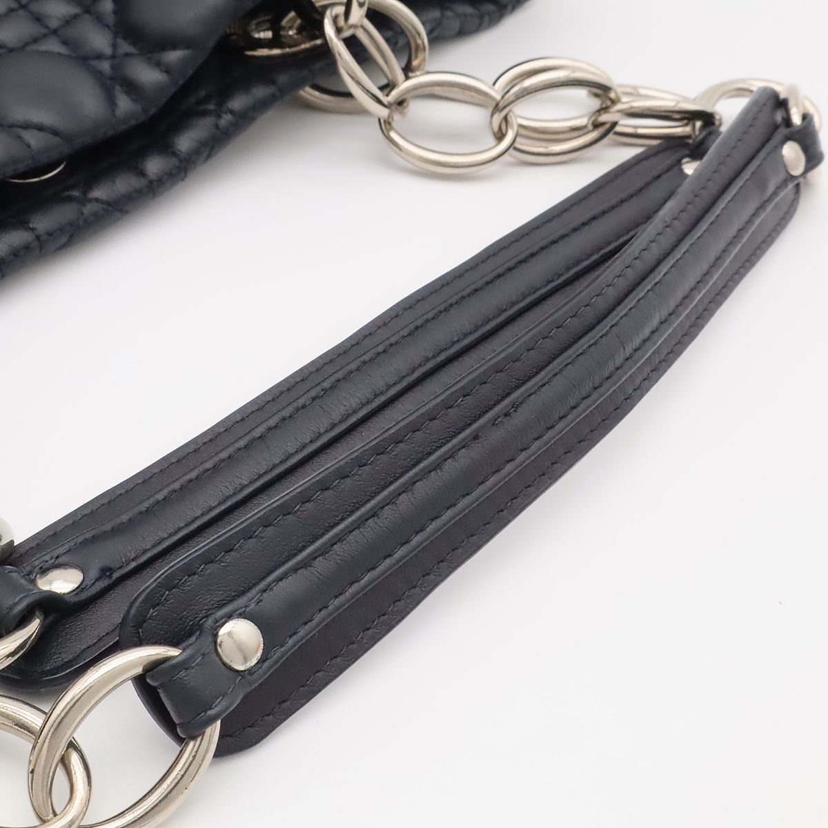 Dior Cannage Tote 2-Way Chain Shoulder Bag Leather Black Silver — view 4