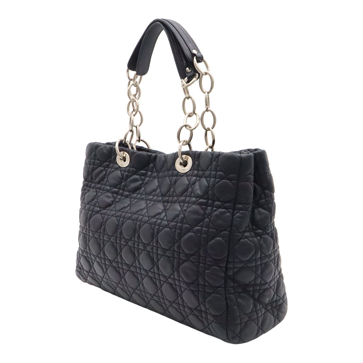 Dior Cannage Tote 2-Way Chain Shoulder Bag Leather Black Silver — view 2