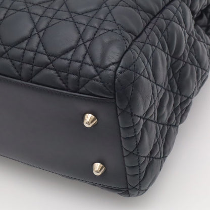 Dior Cannage Tote 2-Way Chain Shoulder Bag Leather Black Silver — view 3