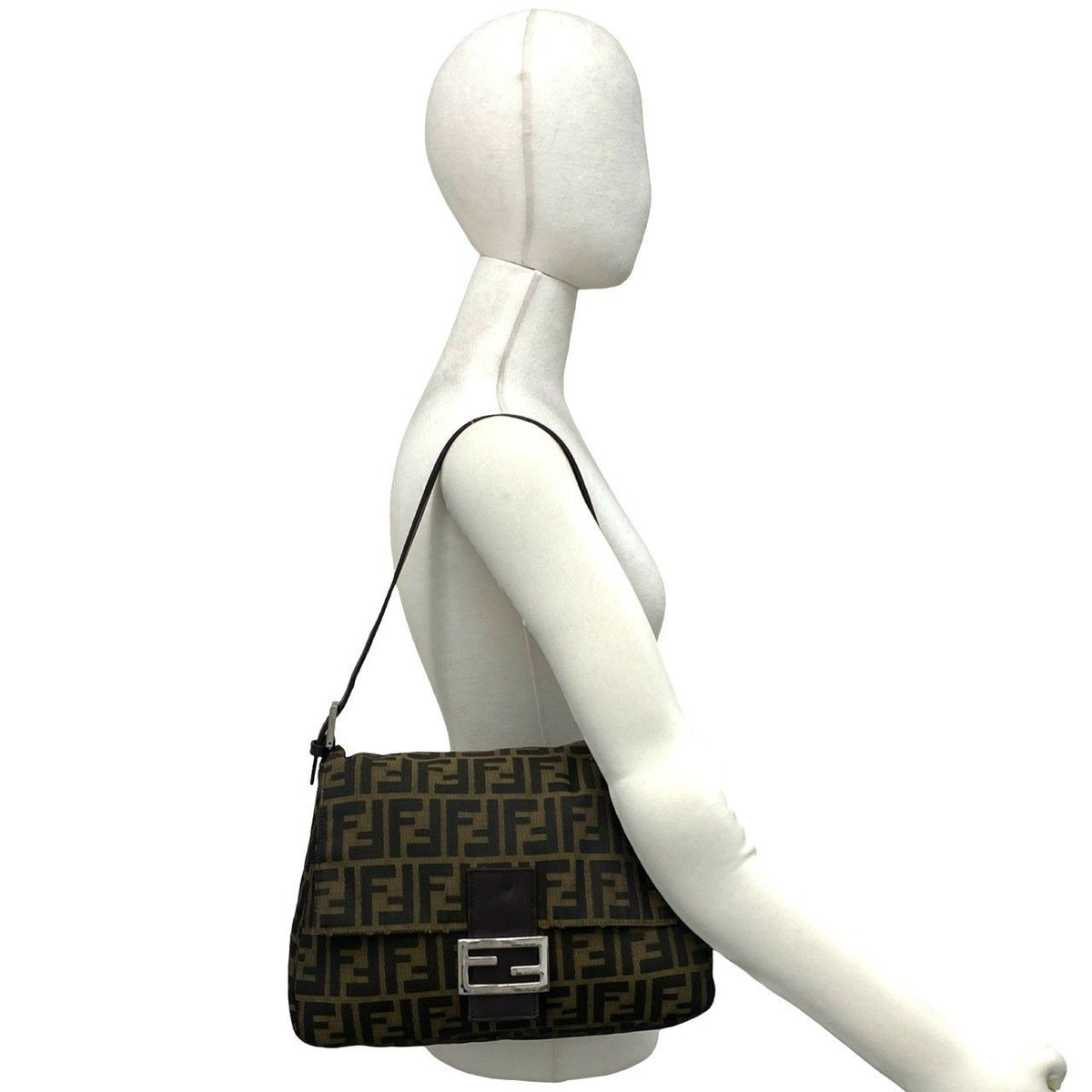 Fendi Vintage Mamma Bucket Zucca FF Logo Canvas Leather Shoulder Bag Brown — view 2