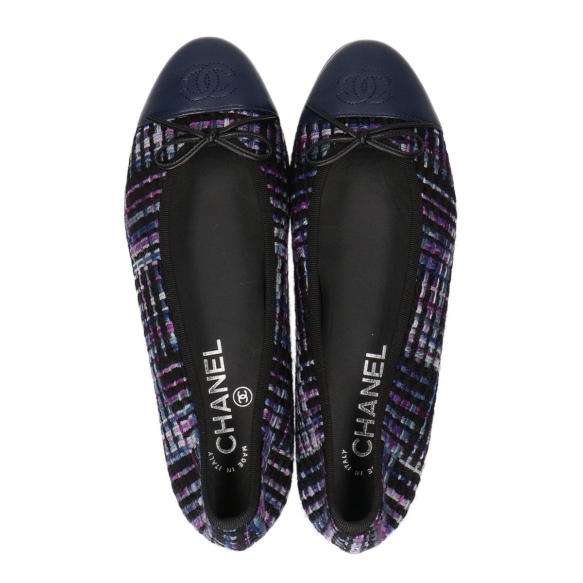 Chanel 23B CC Logo Multicolor Tweed Ballerina Flat Shoes — view 5