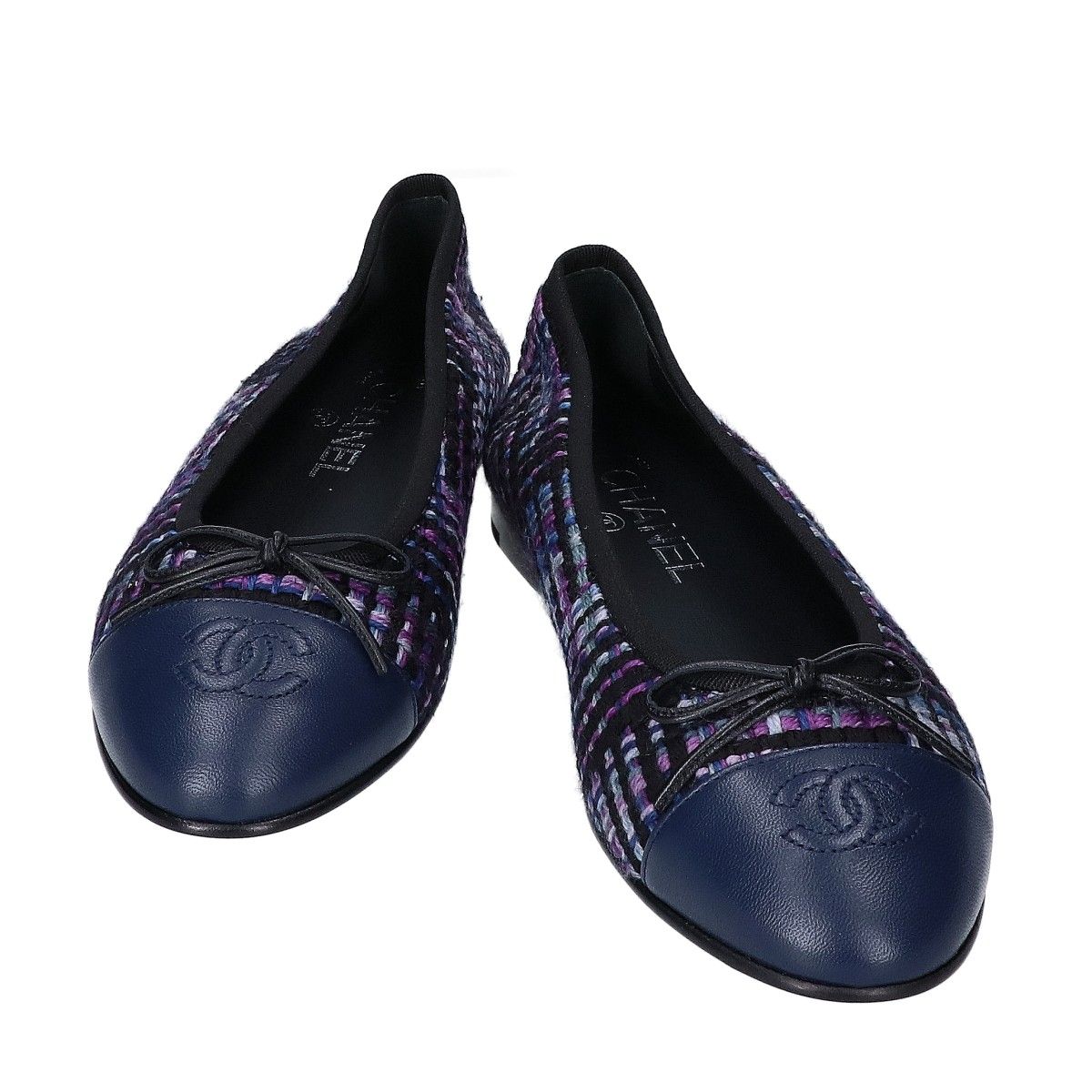 Chanel 23B CC Logo Multicolor Tweed Ballerina Flat Shoes