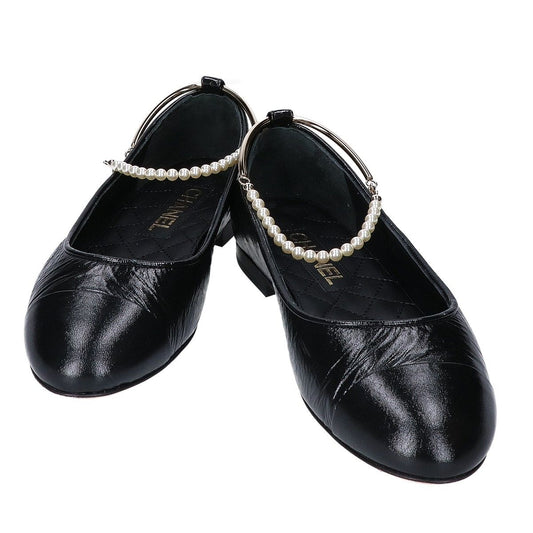 Chanel 23C Ballerina Ankle Pearl Bijou CC Logo Flat Shoes
