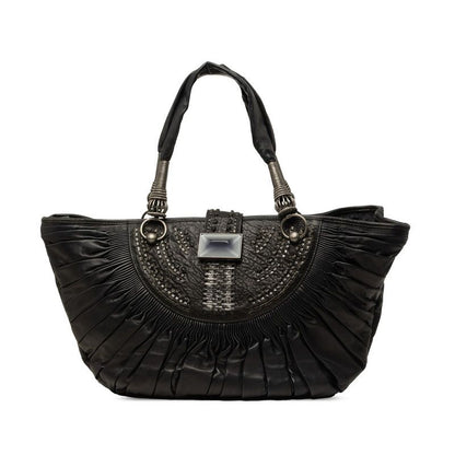 Dior Plisse Gathered Handbag Black Leather