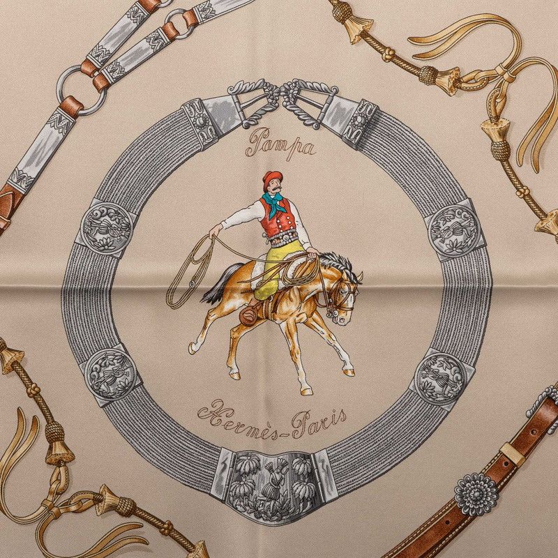 Hermes Carre 70 Pampa Prairie Scarf Gray Multicolor Silk — view 2