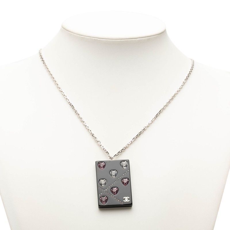 Chanel CC Logo Chain Pendant 04A Stamp Black Silver Metal Plastic — view 6