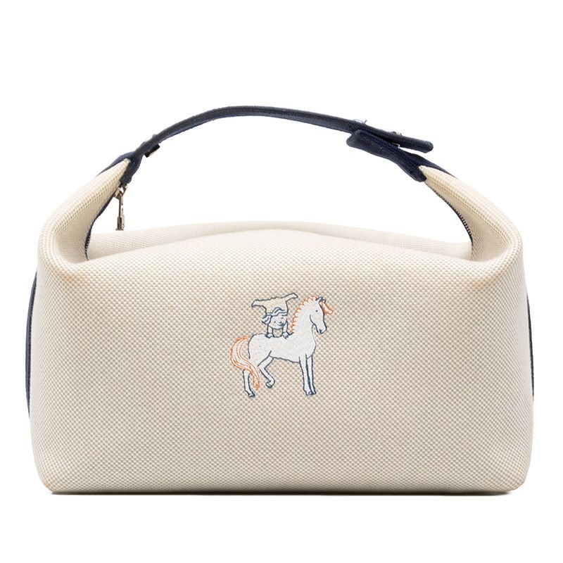 Hermes Bridal Black GM Cabriole Handbag Pouch Ivory Navy Toile