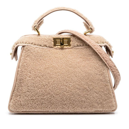 Fendi Peekaboo ISeeU Small Shoulder Bag Beige Pink Shearling