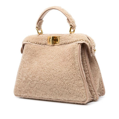Fendi Peekaboo ISeeU Small Shoulder Bag Beige Pink Shearling — view 2
