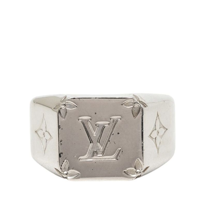 Louis Vuitton Monogram Signet Ring Silver Metal