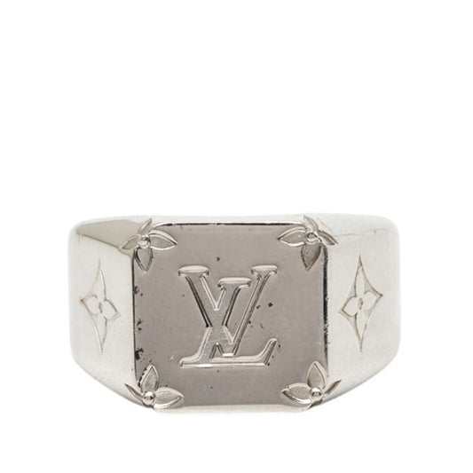 Louis Vuitton Monogram Signet Ring Silver Metal
