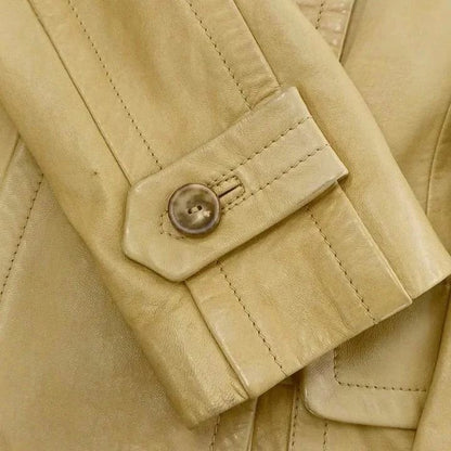 Gucci Vintage Double Button Leather Long Coat Military Beige 38 — view 7