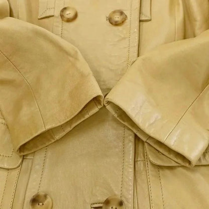 Gucci Vintage Double Button Leather Long Coat Military Beige 38 — view 6