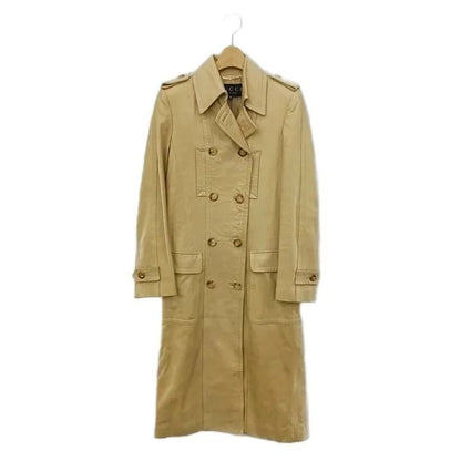 Gucci Vintage Double Button Leather Long Coat Military Beige 38
