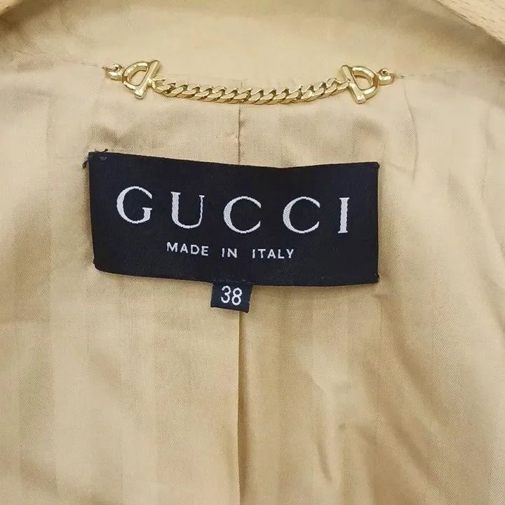 Gucci Vintage Double Button Leather Long Coat Military Beige 38 — view 5