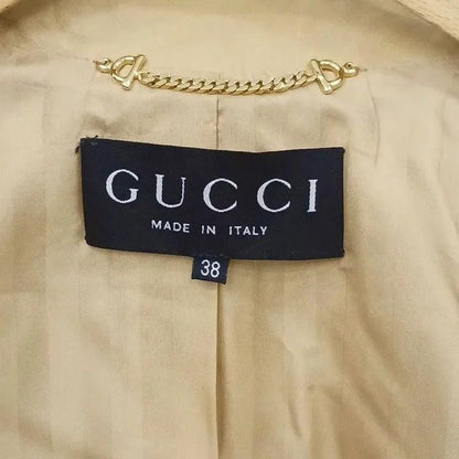 Gucci Vintage Double Button Leather Long Coat Military Beige 38 — view 5
