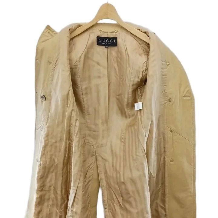 Gucci Vintage Double Button Leather Long Coat Military Beige 38 — view 4