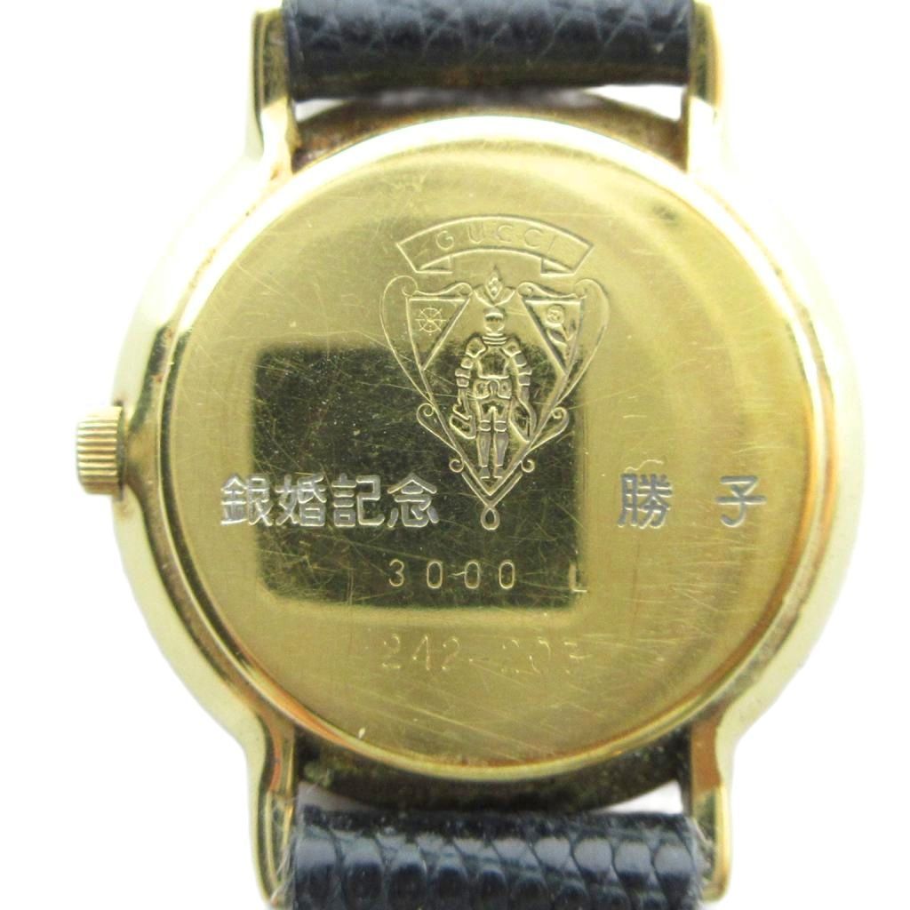 Gucci Watch Quartz Black Dial Roman Round Leather Strap Gold — view 2
