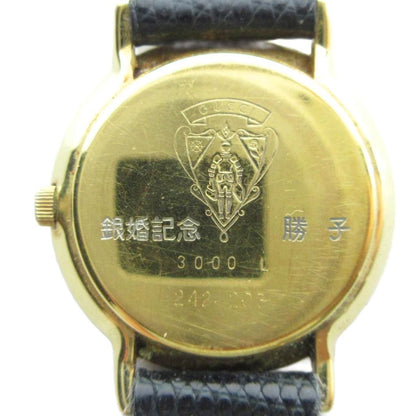 Gucci Watch Quartz Black Dial Roman Round Leather Strap Gold — view 2