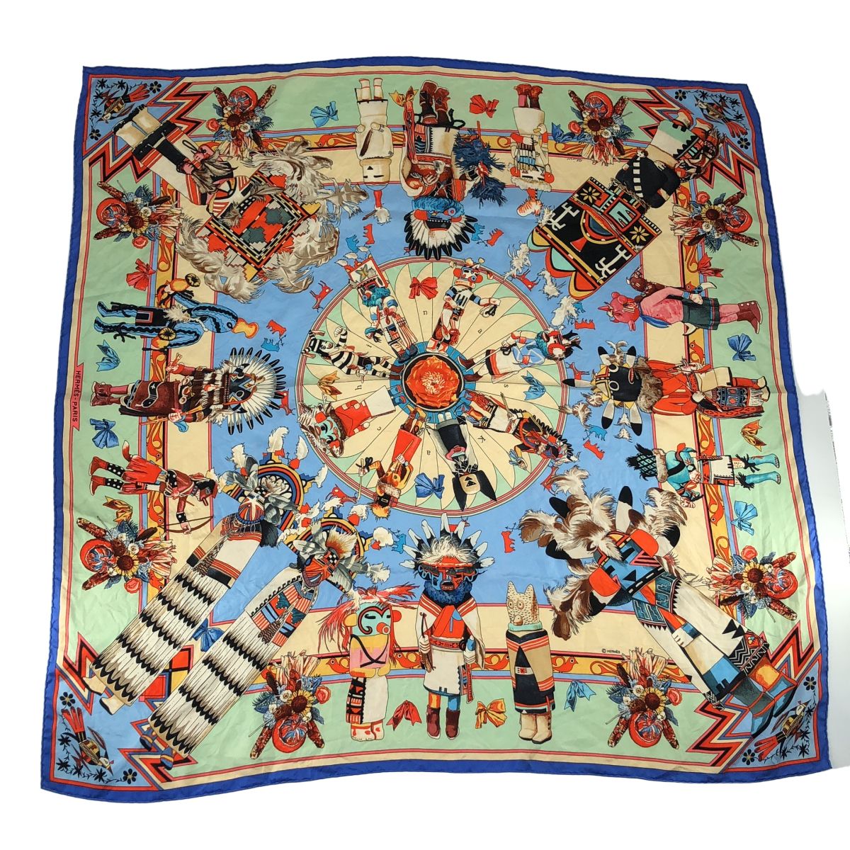 Hermes Carre 90 Kachinas Silk Scarf Multicolor