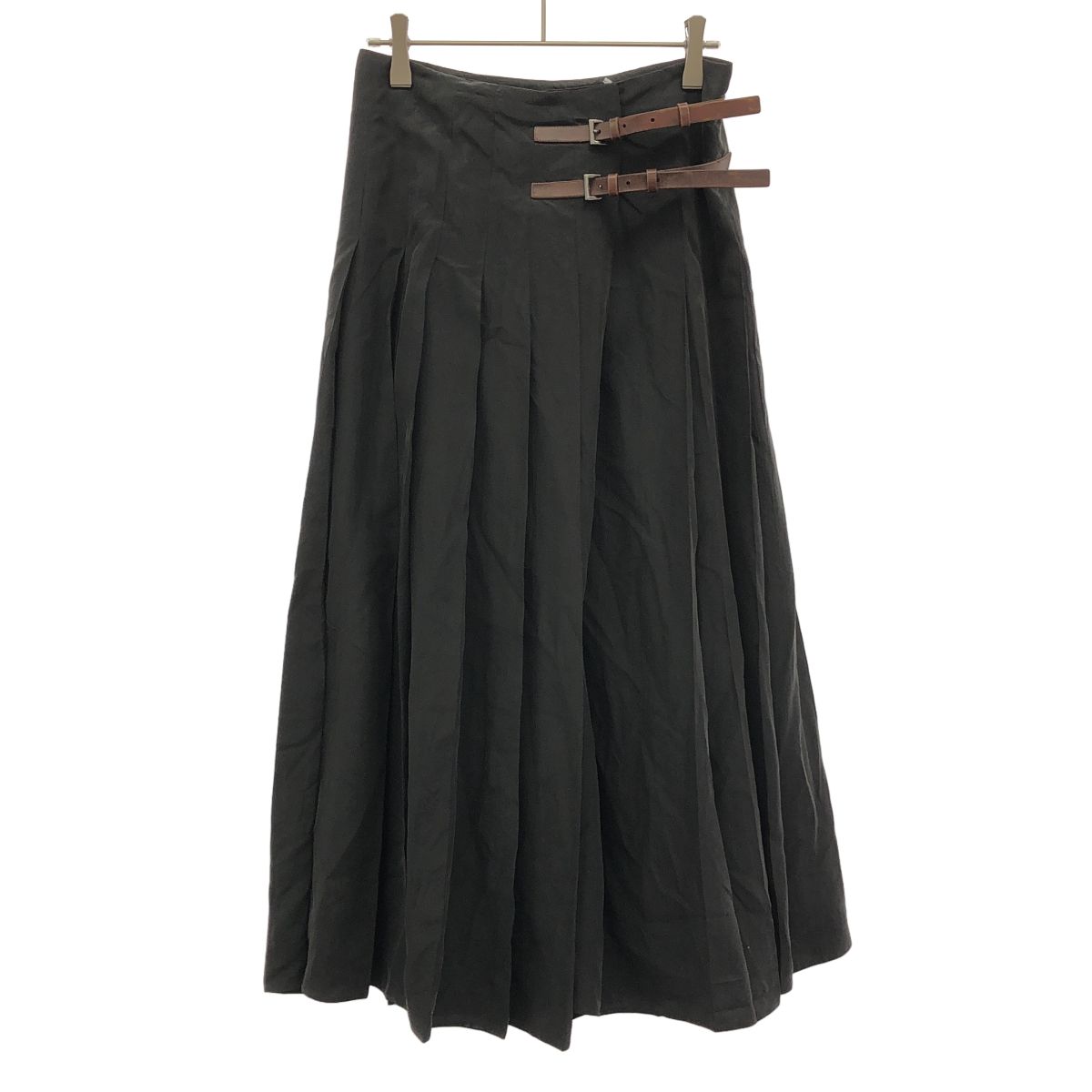 Prada Leather Belted Silk Wrap Skirt Black 36