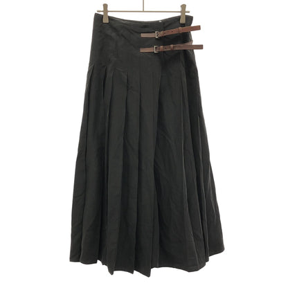 Prada Leather Belted Silk Wrap Skirt Black 36