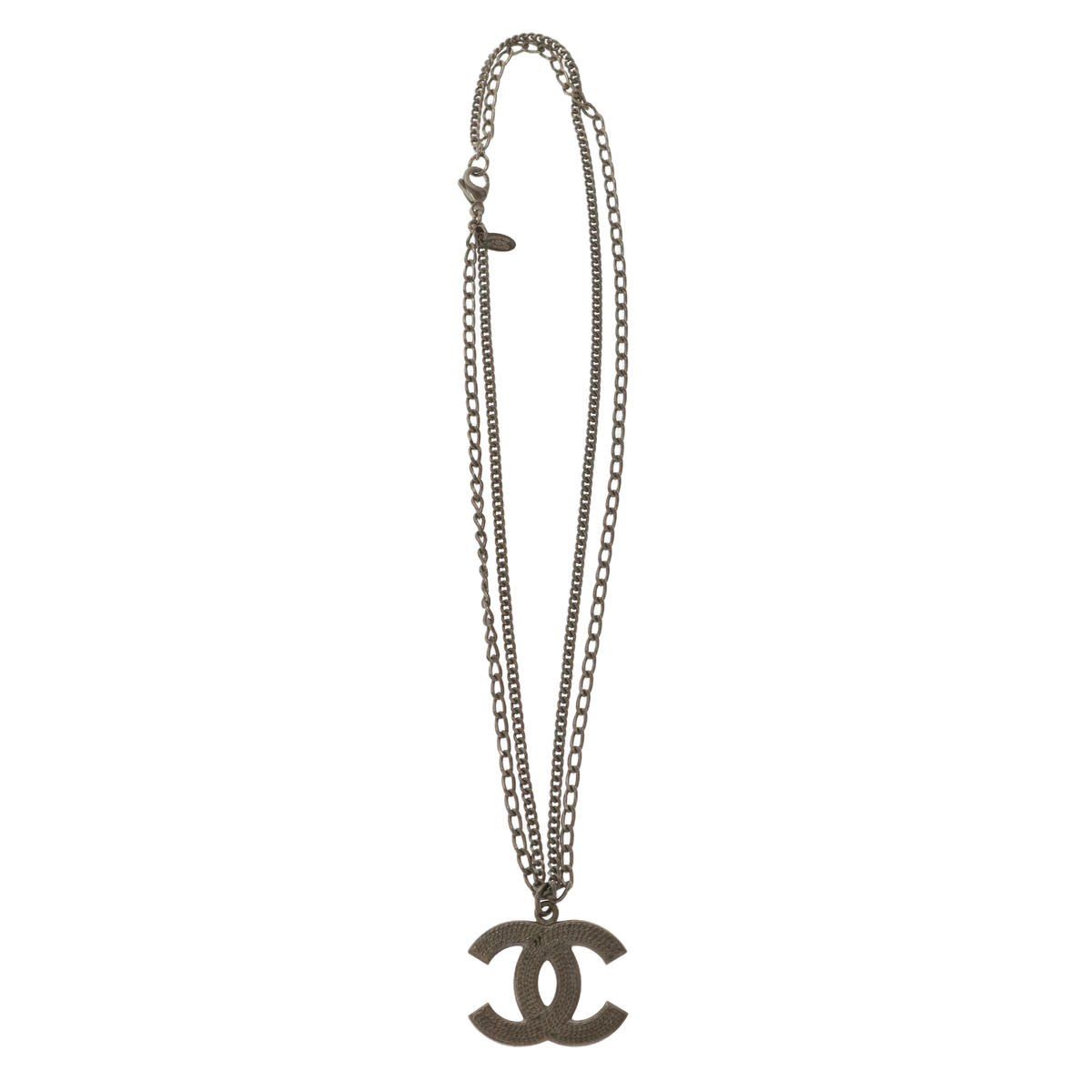Chanel 06P CC Logo Double Chain Choker Necklace Silver