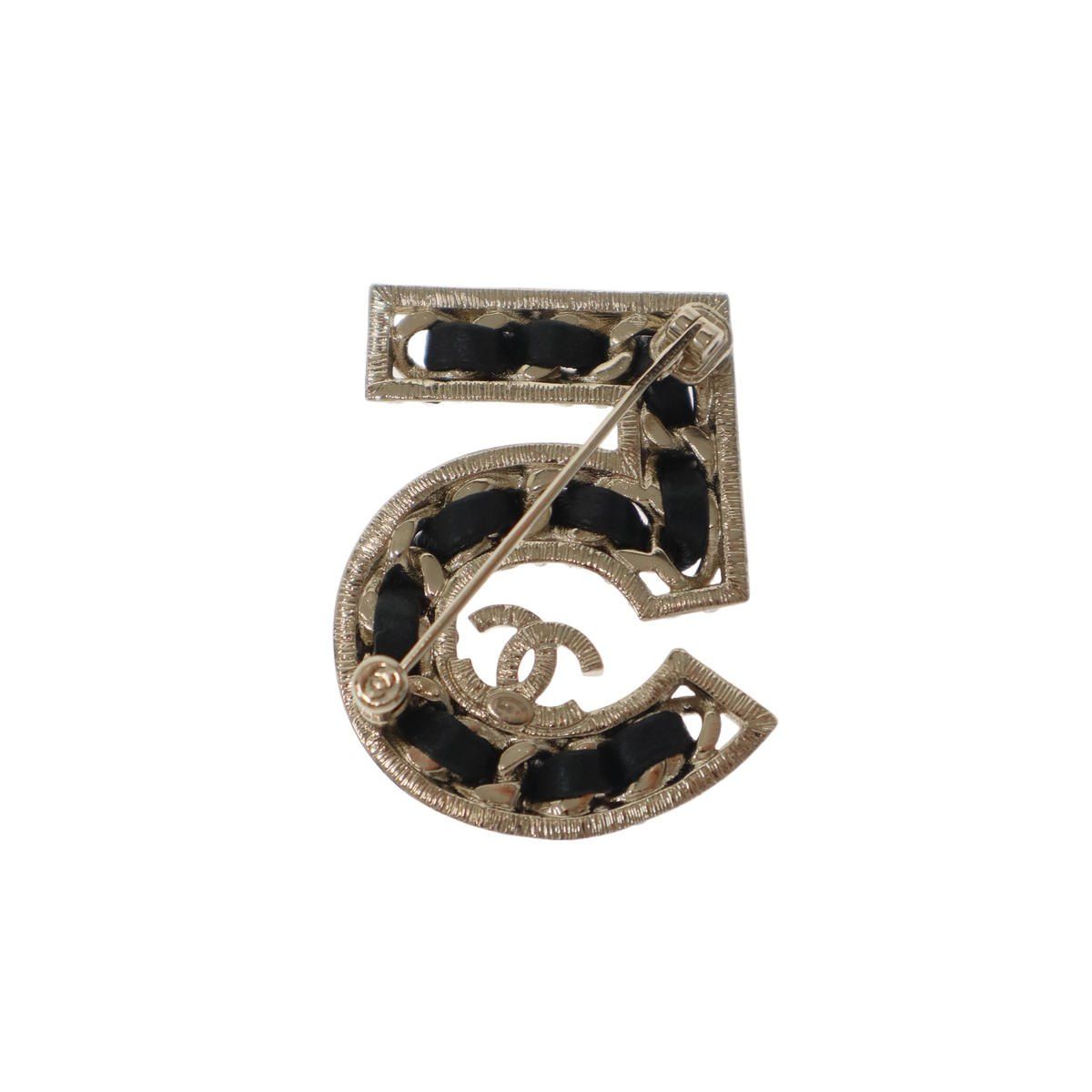 Chanel 23B No 5 Lambskin Stone Brooch Black Gold — view 2