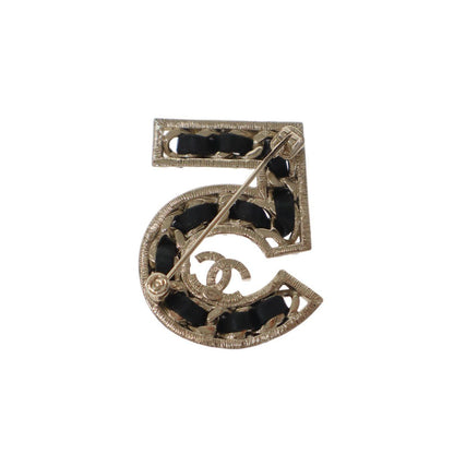 Chanel 23B No 5 Lambskin Stone Brooch Black Gold — view 2